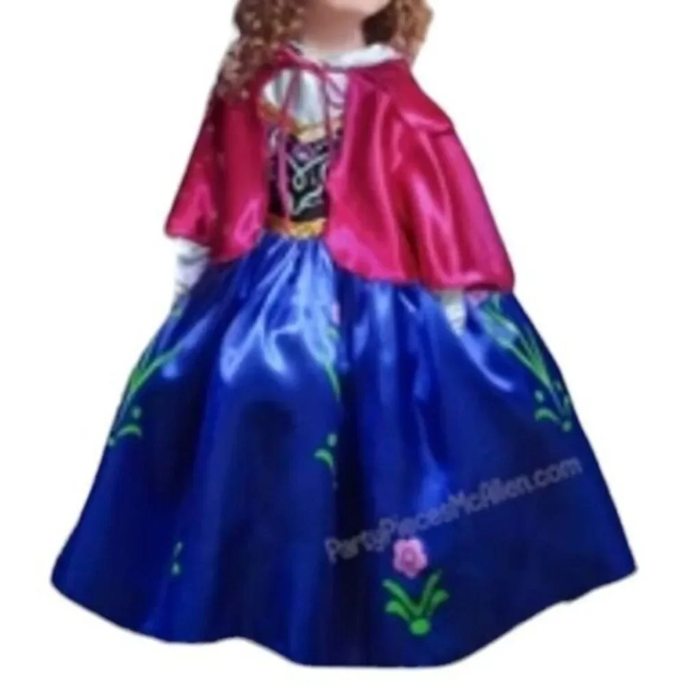 Disney Frozen Princess Anna Dress Cape Costume Girls Kids Youth Size 5/6